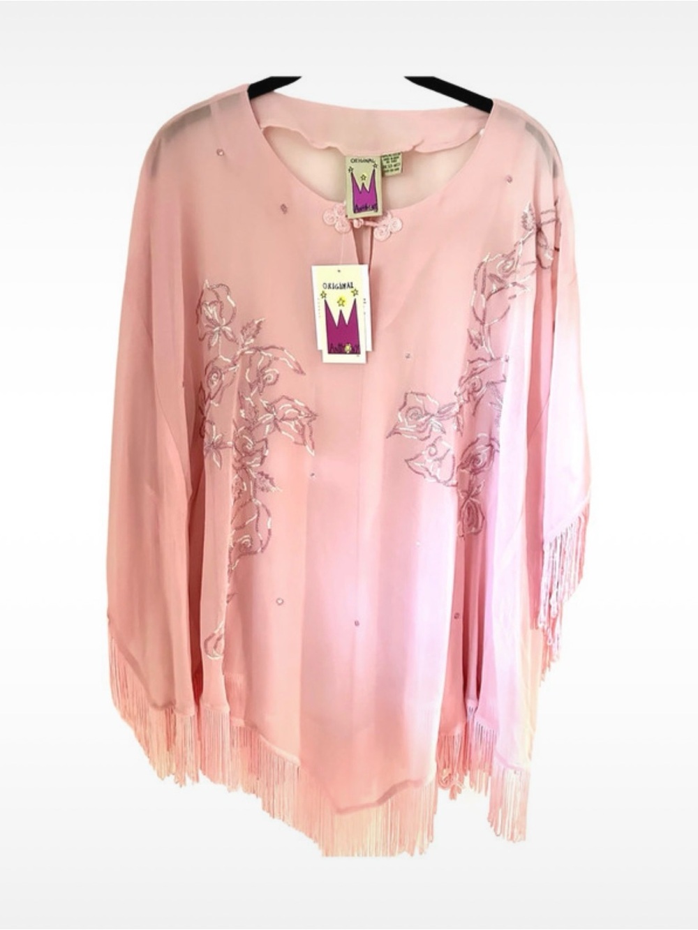 NWT Boho Vintage Pink Beaded Fringe Cape